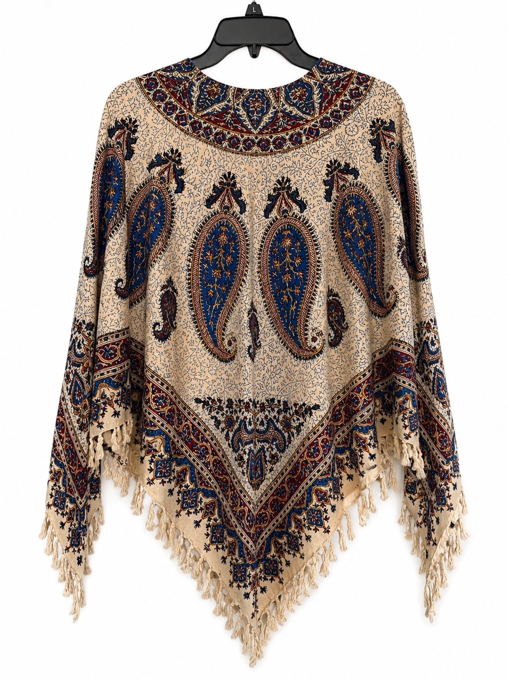 Handmade Boho Paisley Fringe Poncho Women’s Medium Festival Cottagecore - Picture 2 of 6